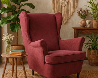 STRANDMON Armchair Cover Slipcover Hand Made With Multiple Color and Fabric Options - Custom made to fit Strandmon armchair model