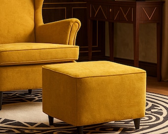 STRANDMON Footstool Cover Slipcover Hand Made With Multiple Color and Fabric Options - Custom made to fit Strandmon footstool model