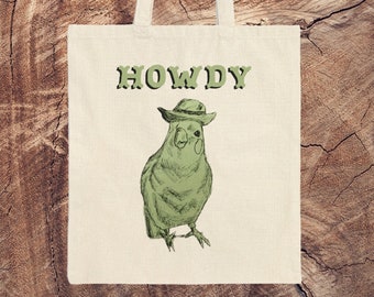 Howdy Tote Bag - Borsa Tote Cowboy, Borsa Tote Western, Borsa Tote Canvas, Borsa Tote Bird, Borsa Tote Trendy