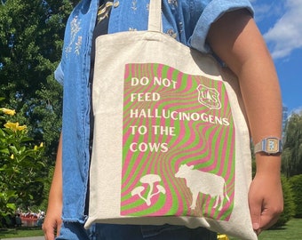 Trippy Cow Tote Bag / borsa tote in tela, borsa tote estetica, borsa cool tote, psichedelica, borsa tote indie, borsa tote in cotone, regalo cool, hippie