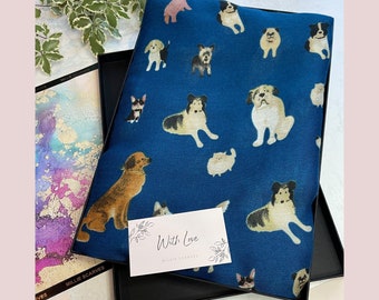 Dog Gift | Dog Print Scarf Blue Cotton Scarf | Scarf Gift Box Letterbox Gift | Gift for Her Women Mum Mothers Day Gift | Christmas Gifts