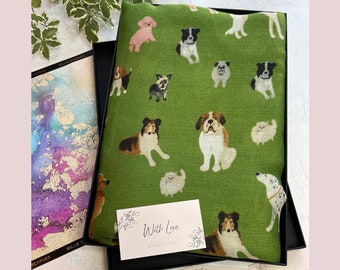 Dog Gift | Dog Print Scarf Green Cotton Scarf | Scarf Gift Box Letterbox Gift | Gift for Her Women Mum Mothers Day Gift | Christmas Gift