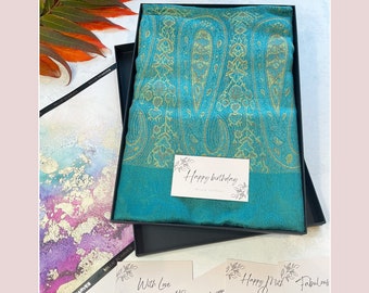 Petrol Paisley Blumen Schal Pashmina Schal wickeln | Baumwollschal | Schal Geschenk Box Letterbox Geschenk für Sie Frauen Mama Muttertagsgeschenk | Weihnachten