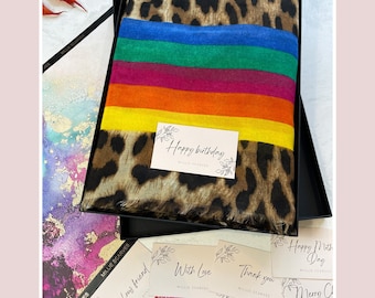 Leopard Print Colourful Rainbow Scarf | Ladies Scarf Gift Box Letterbox Gift | Gift for Her Women Mum Mothers Day Gift Christmas | NHS Gift