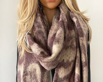 Beige Blanket Scarf Women Oversized Wool Scarf Shawl Wrap Chunky Warm Winter Scarf Long Large Thick Fluffy Leopard Print Colour Block Gift