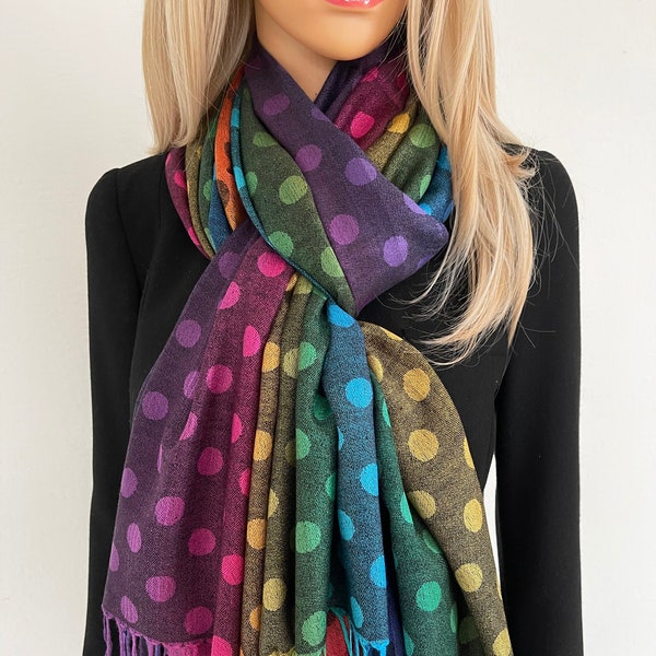 Foulards arc-en-ciel noirs Foulard coloré avec bulles à pois, châle pashmina multicolore léger, long, réversible, cadeau pour dames pour elle