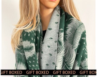 Green Peacock Feather Scarf | Oversized Blanket Scarf Shawl Wrap Long Large | Scarf Gift Box | Letterbox Gift for Her Women Mum Mothers Day