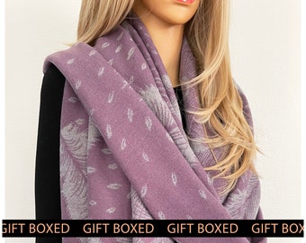 Lilac Purple Peacock Feather Scarf | Oversized Blanket Scarf Shawl Wrap Long | Scarf Gift Box | Letterbox Gift for Her Women Mum Mothers Day