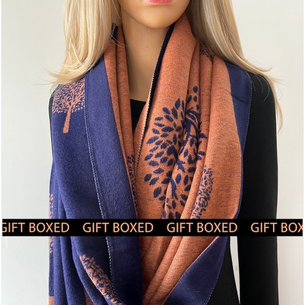 Orange Rust Mulberry Tree Scarf | Oversized Blanket Scarf Shawl Wrap | Tree of Life | Scarf Gift Box Letterbox Gift for Her Women Mum Mother