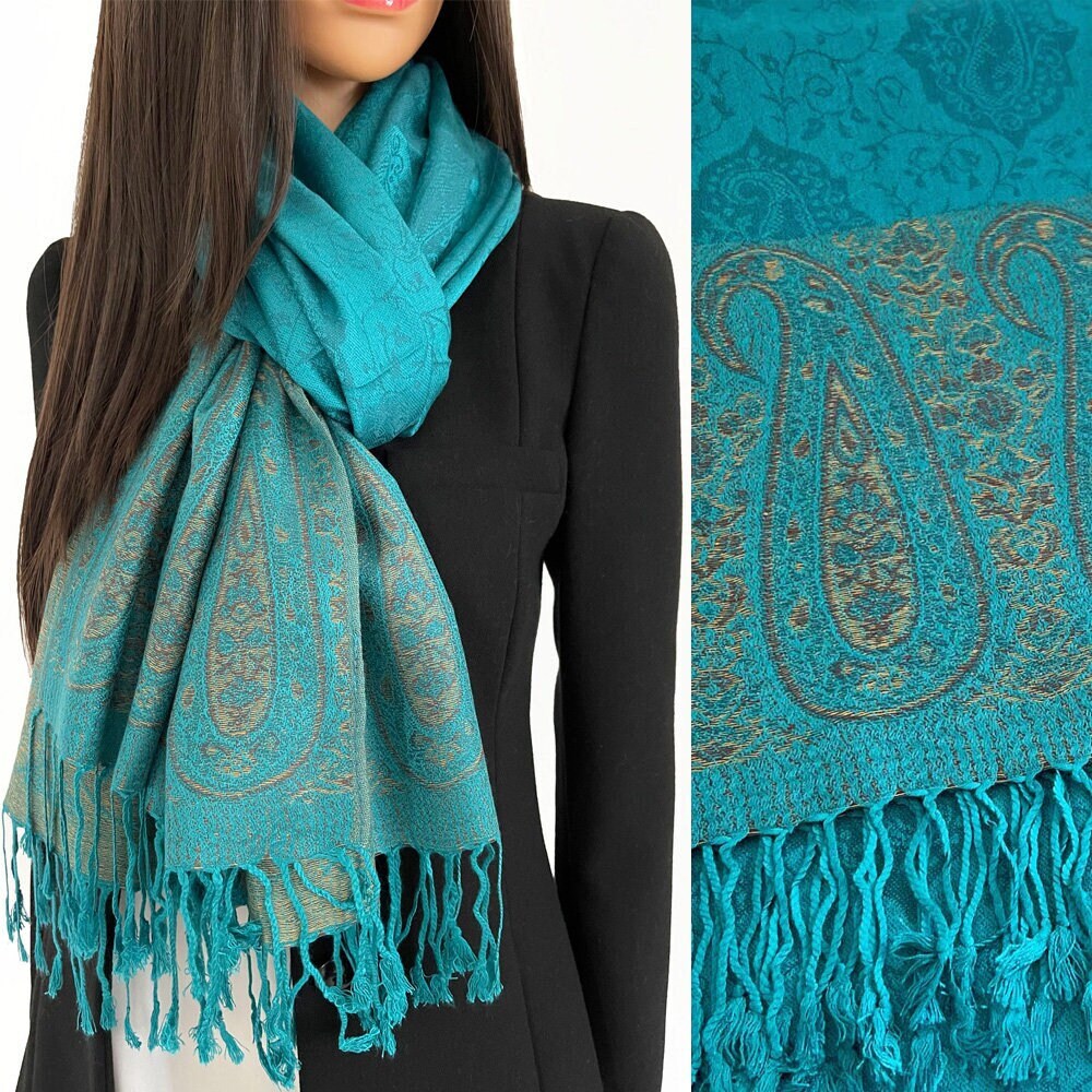 pashmina, Accessories, Pashmina Cashmere Silk Scarf Wrap Gold Tan Paisley  Woven Winter Colours Soft