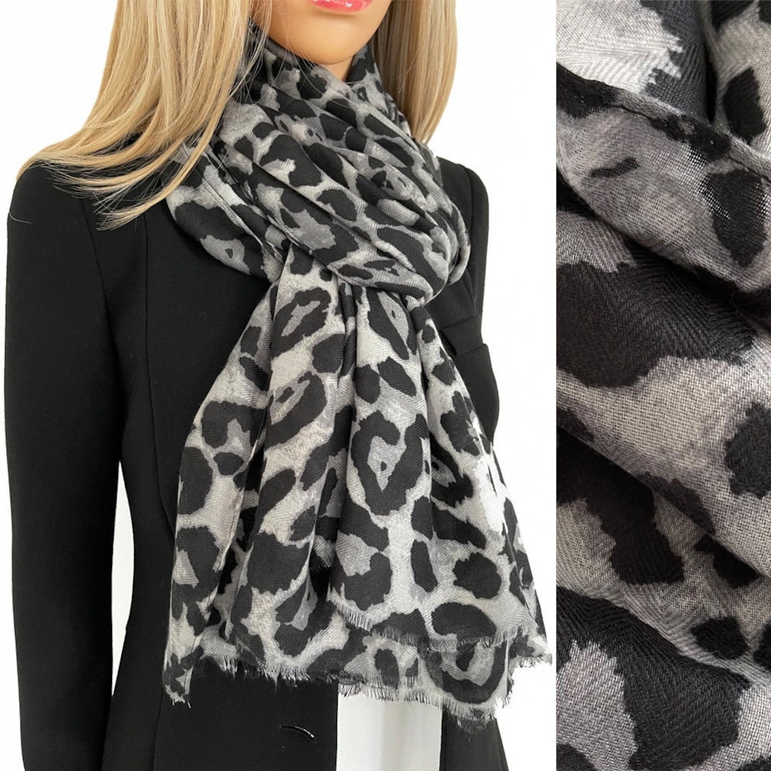 Womens Leopard Print Scarf Animal Print, Lightweight Cotton Blend Shawl