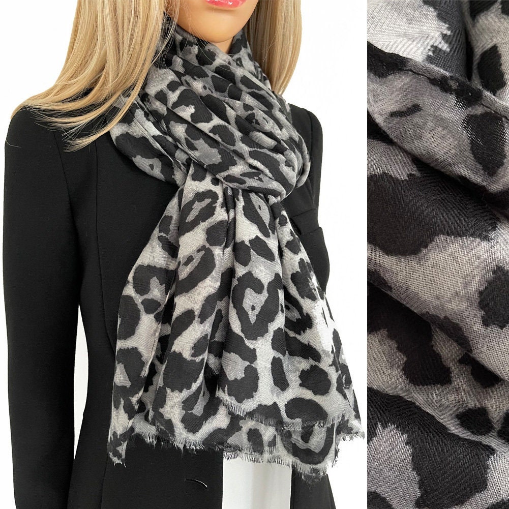 Grey Leopard Scarf - Etsy UK Grey Leopard Scarf - Etsy UK