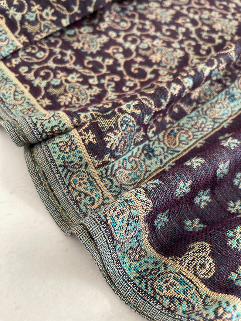 Ladies Purple Teal Paisley Scarf, Womens Shawl Wrap, Evening Pashmina Shawl, Wedding Shawl, Wrap Scarves, Multi Colour Long Large Reversible image 9