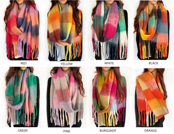 Blanket Scarf Women, Rainbow Scarf, Oversized Shawl, Warm Winter