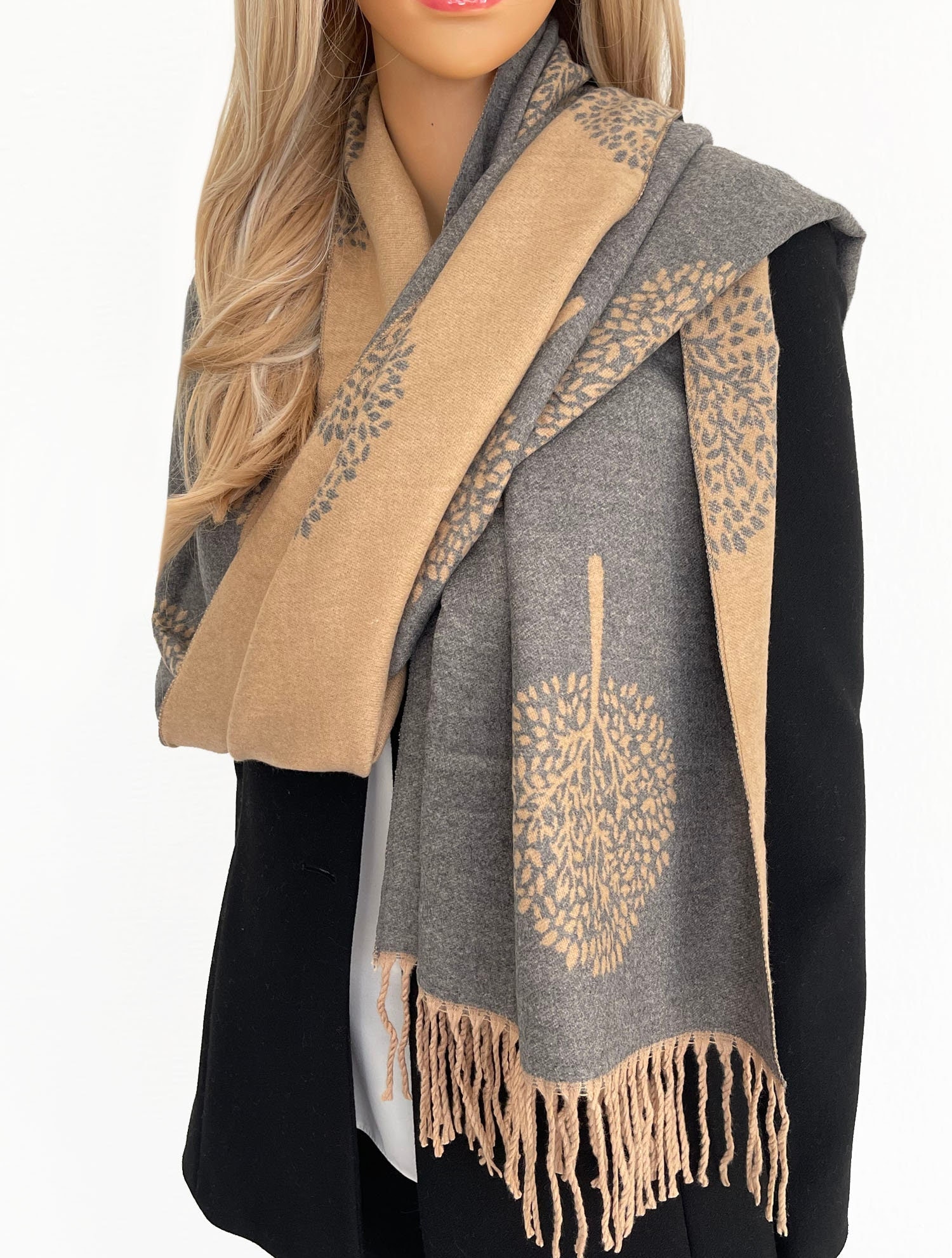 Beige Camel Mulberry Tree LUXURY Cashmere Scarf, Reversible Winter Shawl  Large Oversized Scarf Blanket Wrap, Tree of Life Print Gift for Her -   Canada