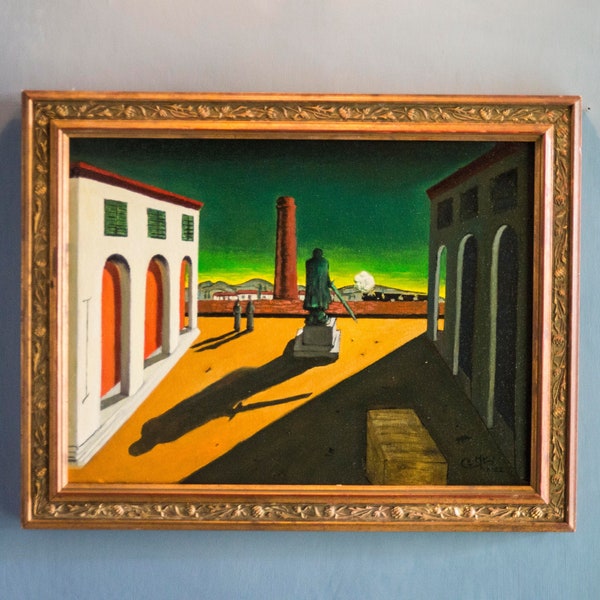 Piazza (1913) peinture à l'huile faite à la main, copie du droit d'auteur Giorgio de Chirico, métaphysique, ombres, architecture