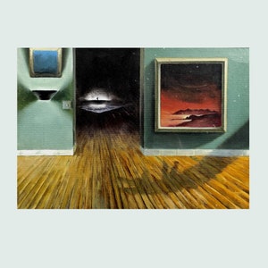 Il mare nero, dipinto originale ad olio su cartone telato, stile surrealista