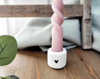 Schlichter Mini Kerzenständer mit Herz für Tafel- Stabkerzen in weiß | Kerzenhalter | Kerzenleuchter | nordisch | hygge