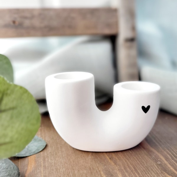 Simple candle holder with heart in U shape for table candles in white | Candle holder U-shaped | Candlestick | Nordic | hygge