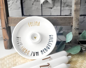 Personalized birthday candle plate for taper candles | Candle holder | Candlestick | Decorative plate with matching personalized candle