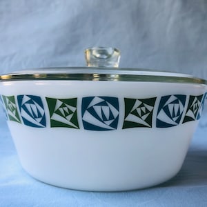 Vintage Pyrex JAJ Checkers Casserole Dish - British Pyrex 1960s Blue & Green
