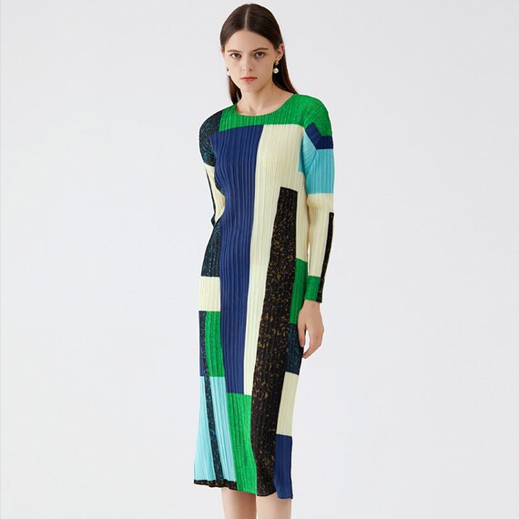 Plissé Pleated Casual Geometric Print Dress - Etsy