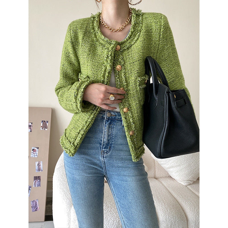 Green Houndstooth Chanel-style and Chanellook Jacket Pocket Cardigan