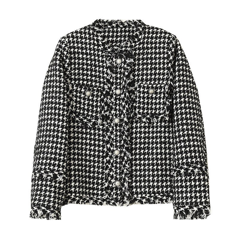 French Houndstooth Fringed Tweed Jacket Top - Etsy UK