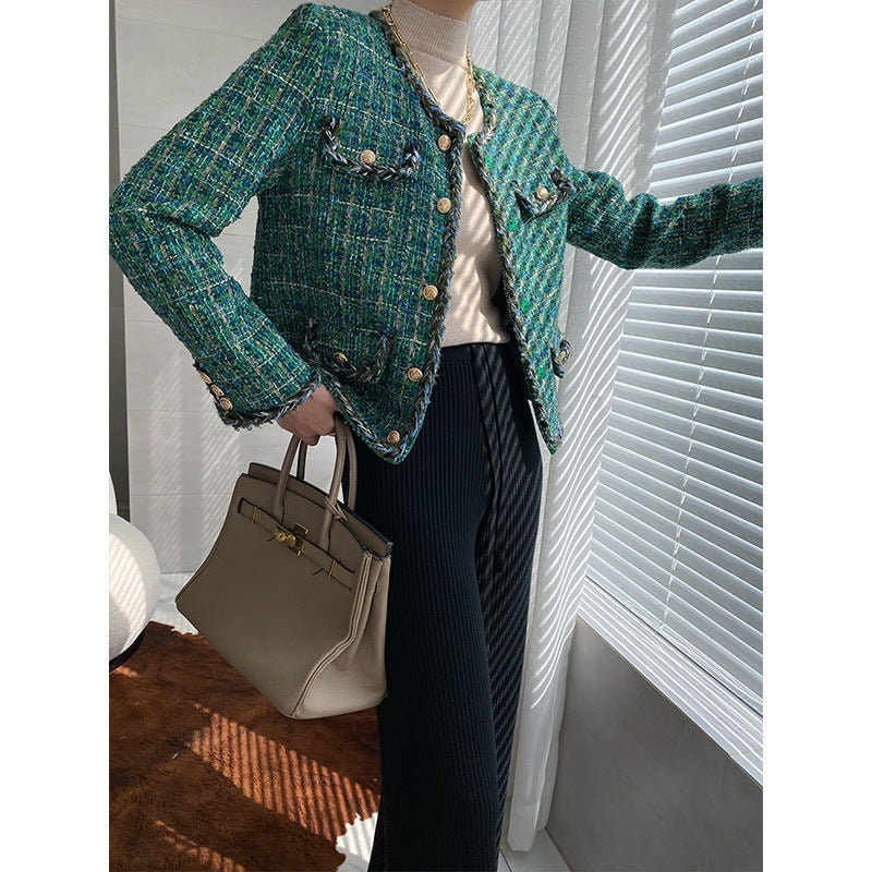 Green Tweed Pearl Lace Detailed Jacket