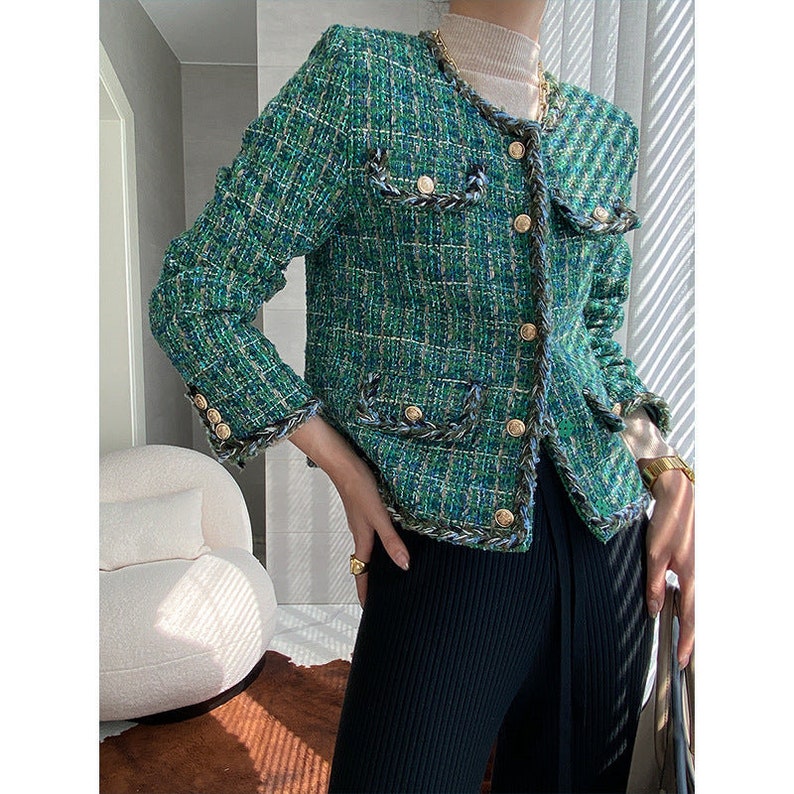 Vintage TEMPO PURIMO ITALY Gold Button Multicolor Tweed Coat Jacket Cardigan