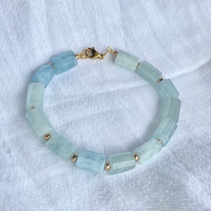 Aquamarine beaded bracelet Crystal Jewelry Bracelet, pearl and gemstone bracelet, gold bracelet, dainty bracelet, Natural Stone Bracelet image 1