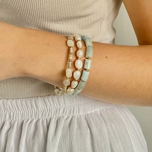 Aquamarine beaded bracelet Crystal Jewelry Bracelet, pearl and gemstone bracelet, gold bracelet, dainty bracelet, Natural Stone Bracelet image 5