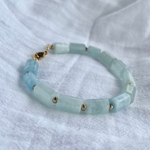 Aquamarine beaded bracelet Crystal Jewelry Bracelet, pearl and gemstone bracelet, gold bracelet, dainty bracelet, Natural Stone Bracelet image 2