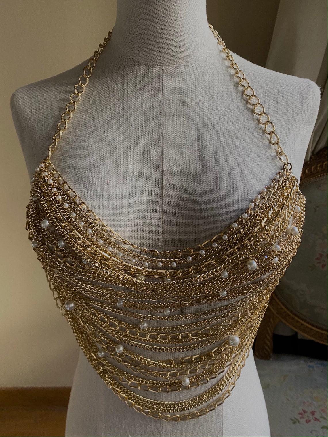Gold Chain Dress Gold Body Chains Body Jewelry Pearl Body Etsy UK