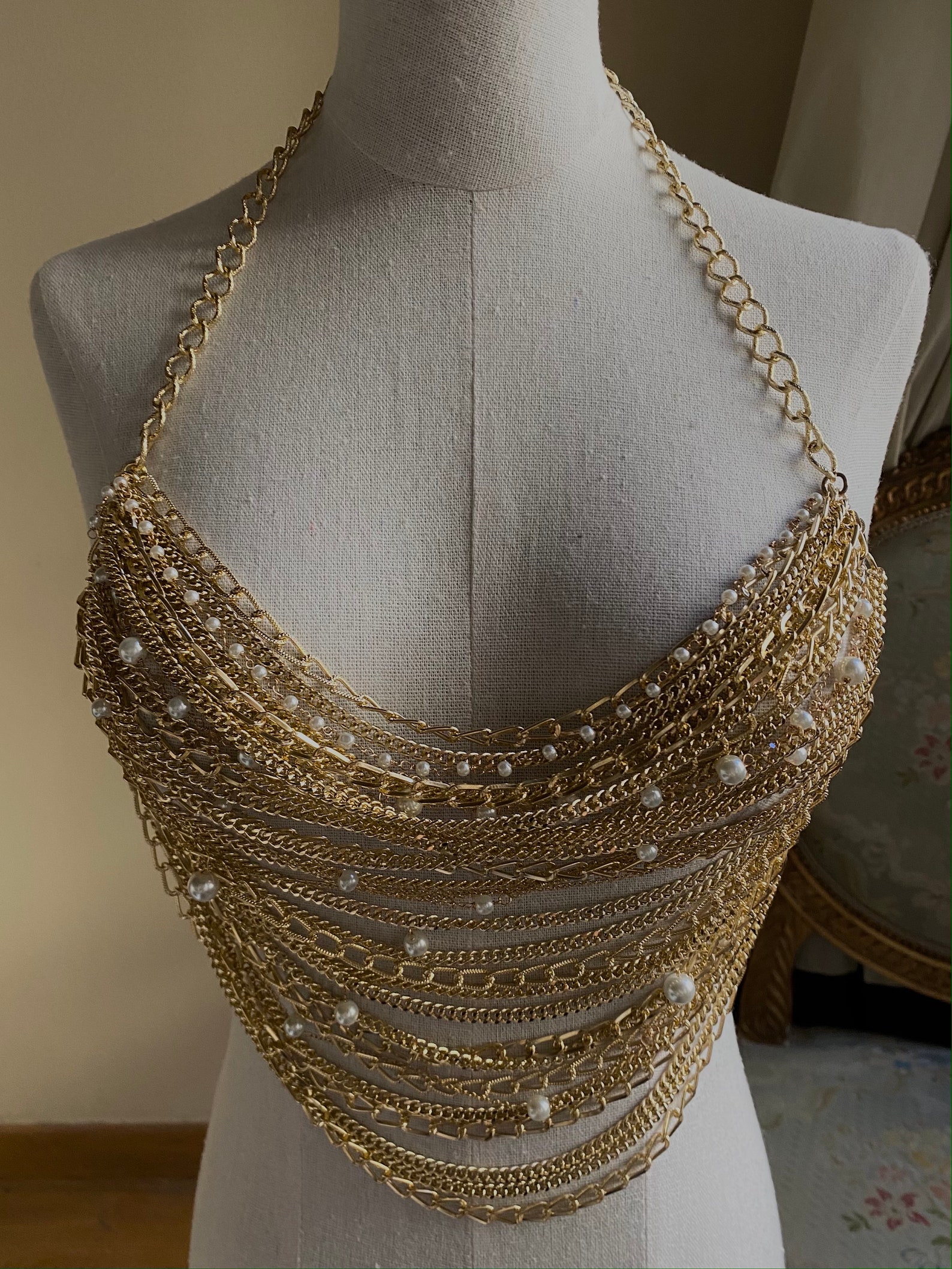 Gold Chain Dress Gold Body Chains Body Jewelry Pearl Body Etsy UK