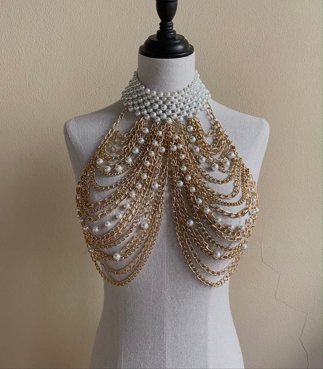 Handmade Gold Chain Top Gold Body Chains Body Jewelry Pearl Etsy UK