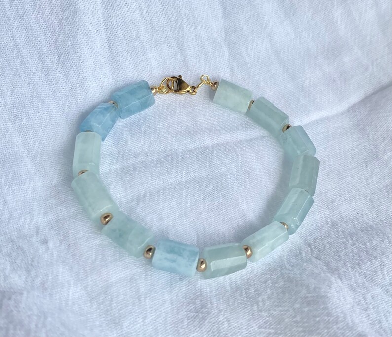 Aquamarine beaded bracelet Crystal Jewelry Bracelet, pearl and gemstone bracelet, gold bracelet, dainty bracelet, Natural Stone Bracelet image 1