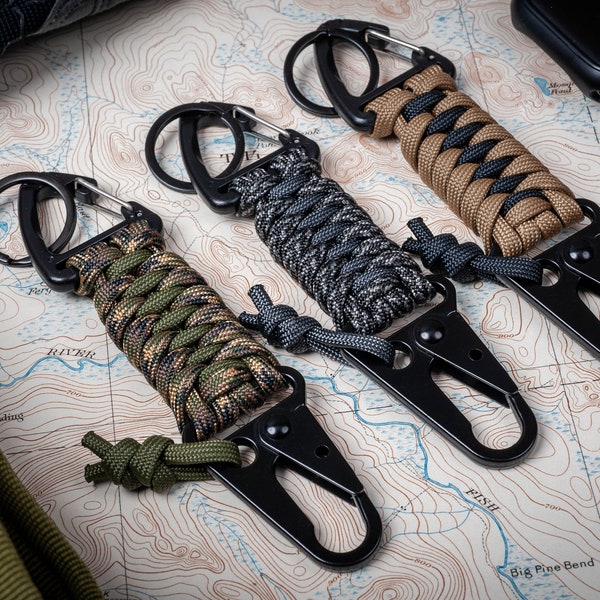 Tactical Paracord HK Hook and Triangle Carabiner EDC  Keychain | Choose Your Colors