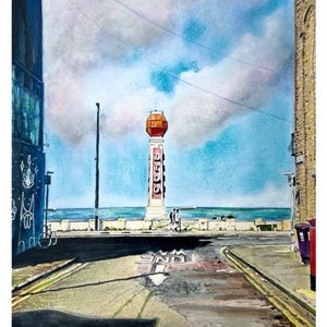 Margate Lido Art Print: Pastel Watercolour Coastal Wall Art, Coastal Scene, Seaside View, Colourful Wall Art, Statement Painting, Location image 1