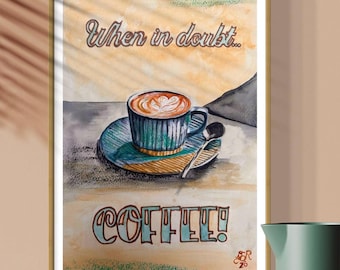 Coffee Wall Art, Retro Coffee Print, Vintage Kitchen Decor, Coffee Lover Gift