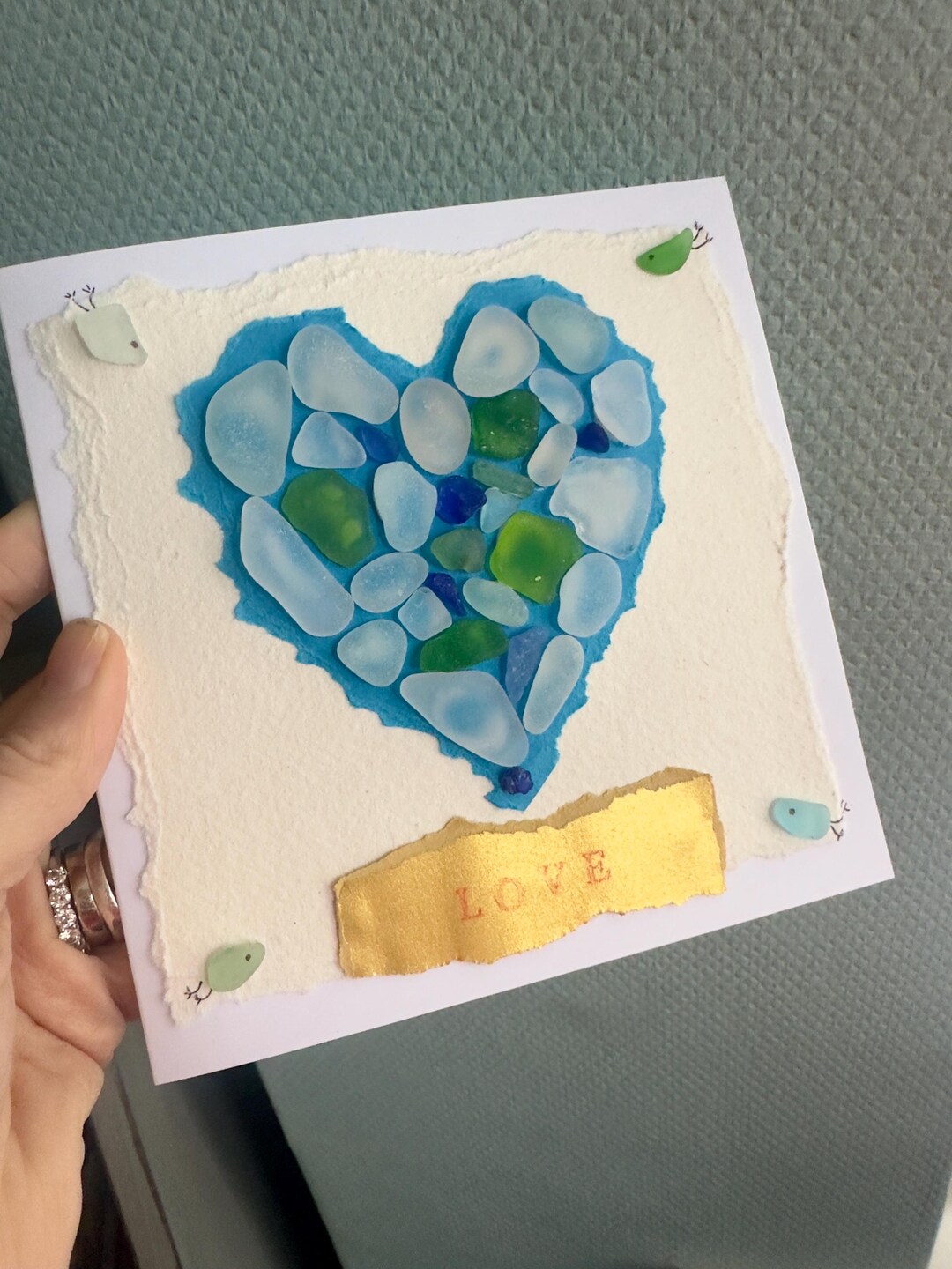 Personalised Love Heart Sea Glass Card Made to Order, Handcrafted ...