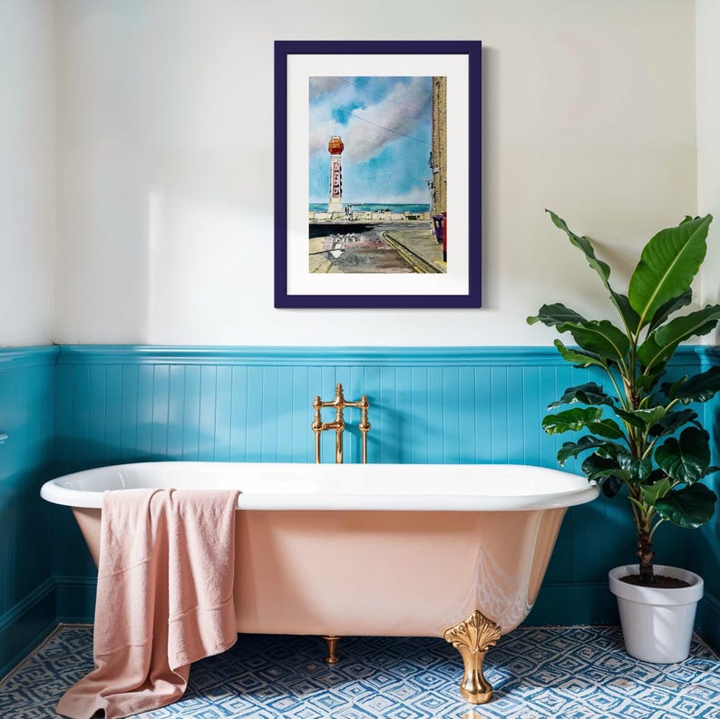 Margate Lido Art Print: Pastel Watercolour Coastal Wall Art, Coastal Scene, Seaside View, Colourful Wall Art, Statement Painting, Location image 4