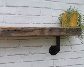 Solid Teak Reclaimed Industrial Shelf - Solid Heavy Shelf - 100% Original Timber Blue/Black/Green