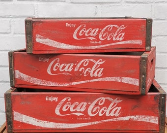 Solid Wooden Vintage Style Coca Cola Nesting Crates - Strong & Sturdy - Retro
