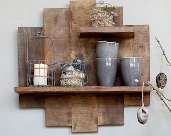 Unique Rustic 2 Level Wooden Shelf - Solid & Sturdy 100% Reclaimed Wood