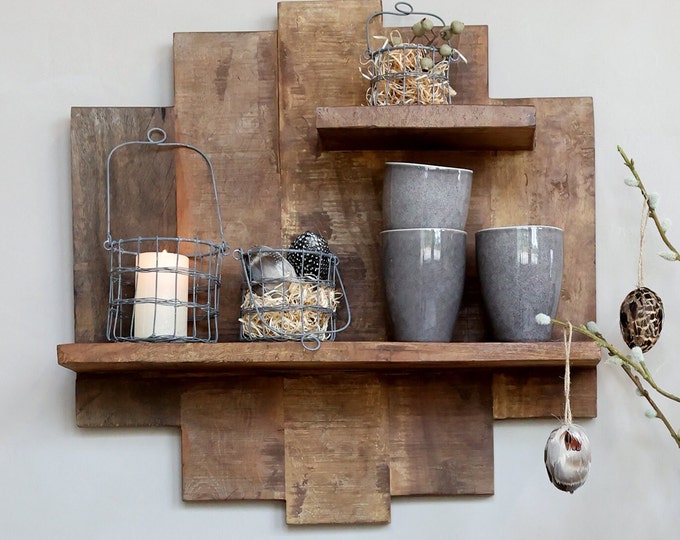 Unique Rustic 2 Level Wooden Shelf - Solid & Sturdy 100% Reclaimed Wood