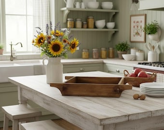 Solid ,Sturdy Wooden Tray with Handles Unique & 100% reclaimed