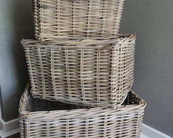 Hancrafted, Large, Chunky, Rattan Rectangular Log Basket