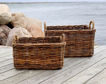 Handcrafted Rattan Baskets With a Circular Handle - Log Basket - Storage