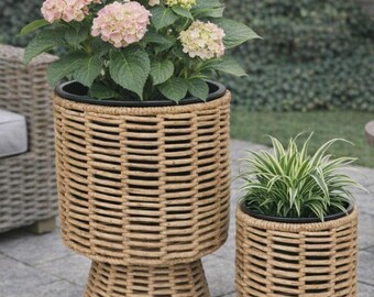 Handcrafted Water Hyacinth Planter With Removable Planting Area
